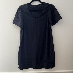 Nicole Miller Original Women's Shift Dress‎ Sz L Black Linen Blend Pleated Hem